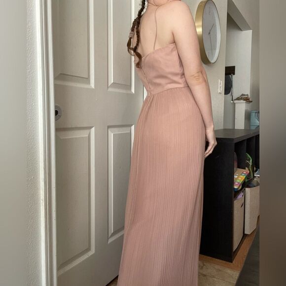 Vintage 70s Chiffon Classic Pleated Maxi Dress Formal Gown Sz 6 Blush pale pink - Picture 5 of 5